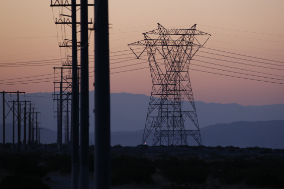 Transmission tower during a sunset