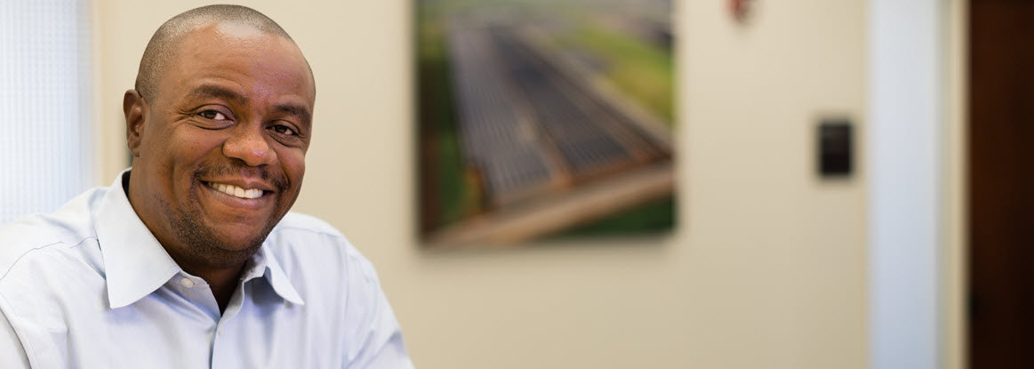 Profile shot of a man smiling