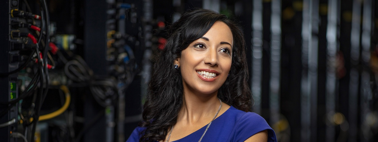 A woman smiling