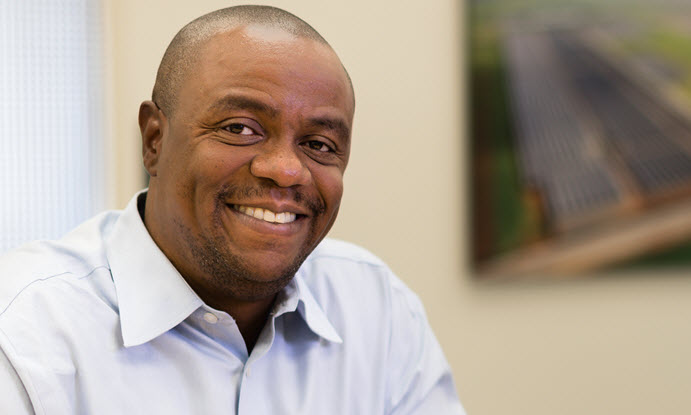 Profile shot of a man smiling