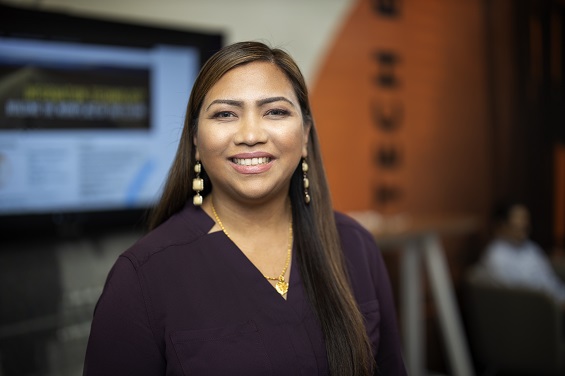 Profile shot of a professional woman smiling